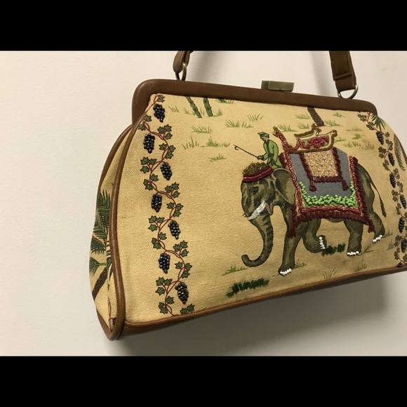 Pretty Vintage Beaded Elephant Canvas Bag! - Picture 9 of 13